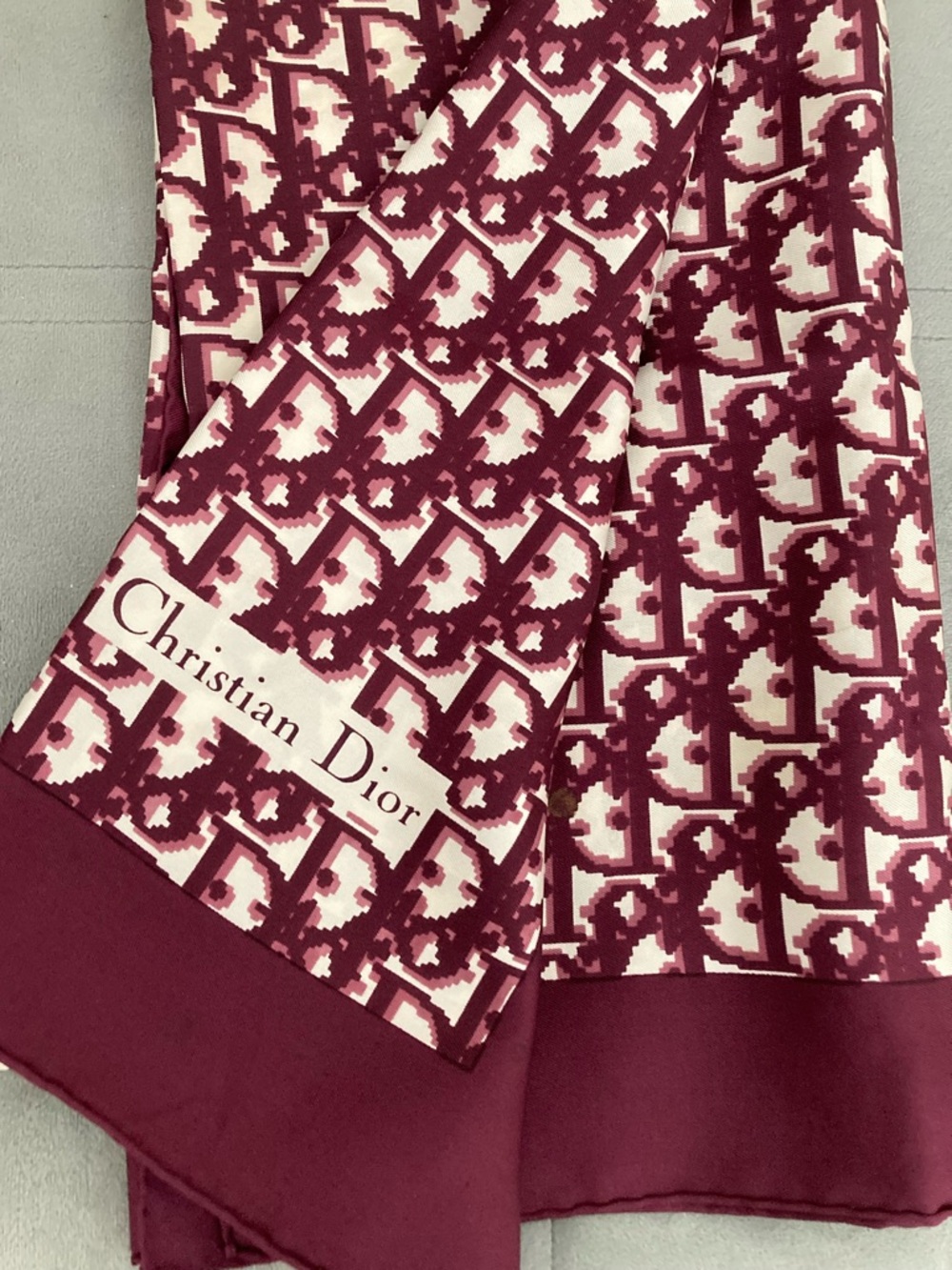 🍒 SOLD 🍒 Dior Burgundy and Cream Monogram Silk Scarf